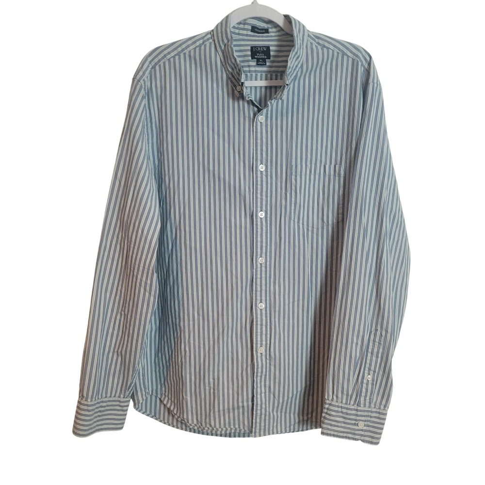 J.Crew Flex Washed Shirt Mens XL Classic Fit Blue White Stripe Button Down